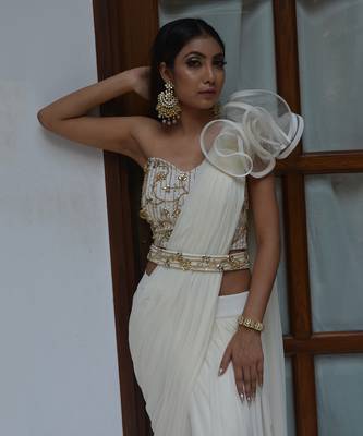 Ivory Ruffle Saree 4