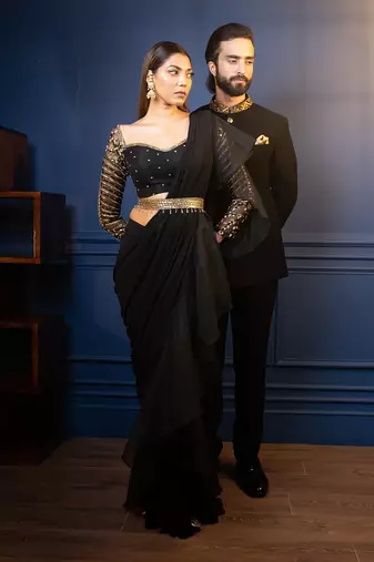 Night Tulip Ruffle Saree