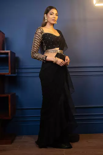 Night Tulip Ruffle Saree