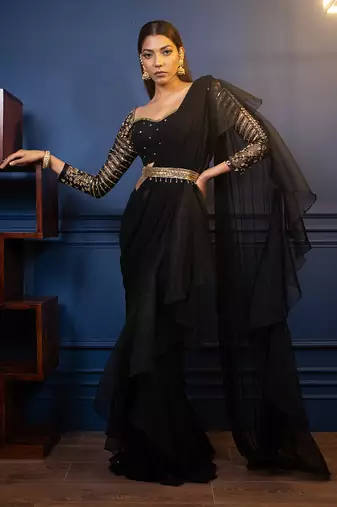 Night Tulip Ruffle Saree