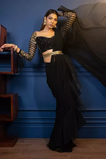 Night Tulip Ruffle Saree