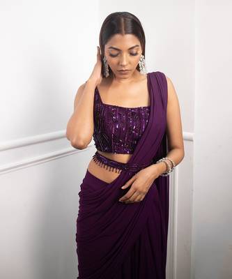 Deep Aubergine Drape Saree 2