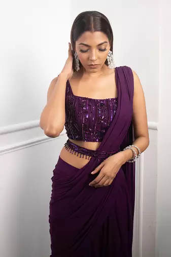 Deep Aubergine Drape Saree
