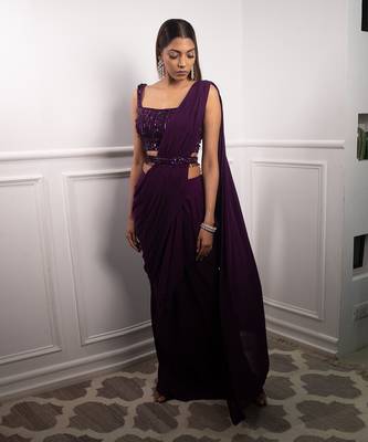 Deep Aubergine Drape Saree 3