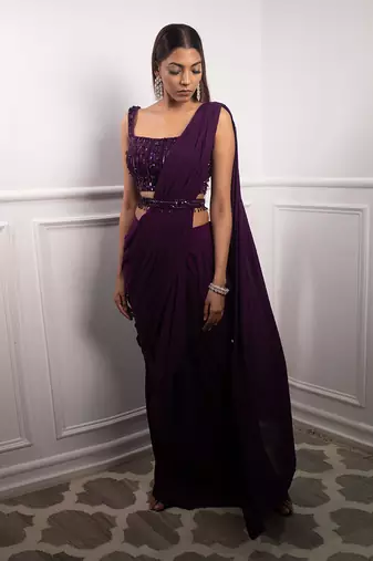 Deep Aubergine Drape Saree