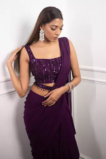 Deep Aubergine Drape Saree