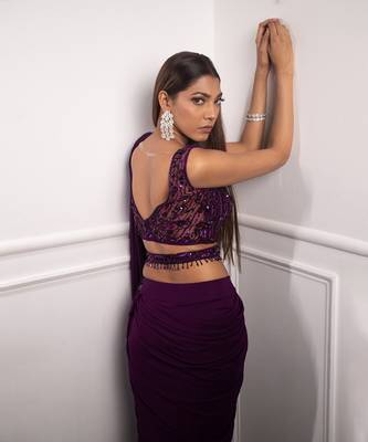 Deep Aubergine Drape Saree 5