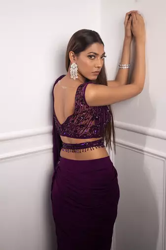 Deep Aubergine Drape Saree