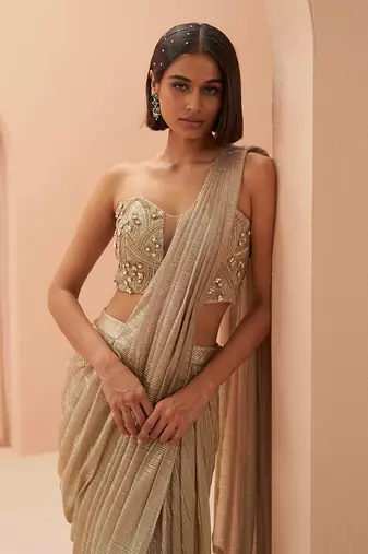 Gold Flake Pleated Saree