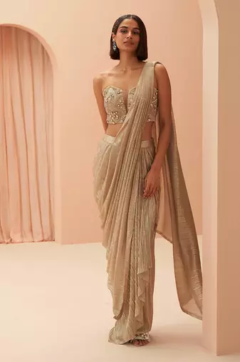 Gold Flake Pleated Saree