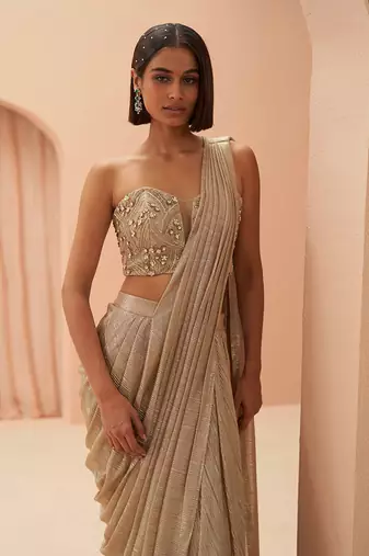 Gold Flake Pleated Saree