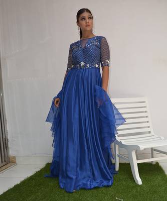 Cobalt Ruffle Gown 3