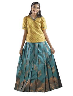 Shivangi Kids Ramar Green Mayura Pattu Pavadai Set | lehenga !!! 1