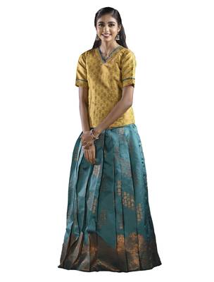 Shivangi Kids Ramar Green Mayura Pattu Pavadai Set | lehenga !!! 2
