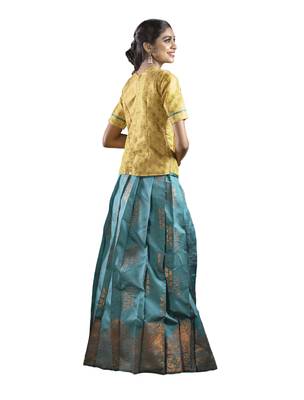 Shivangi Kids Ramar Green Mayura Pattu Pavadai Set | lehenga !!! 3