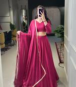 Rani Pink Color Rangoli Silk with Plain & Lace Border Work Lehenga Choli