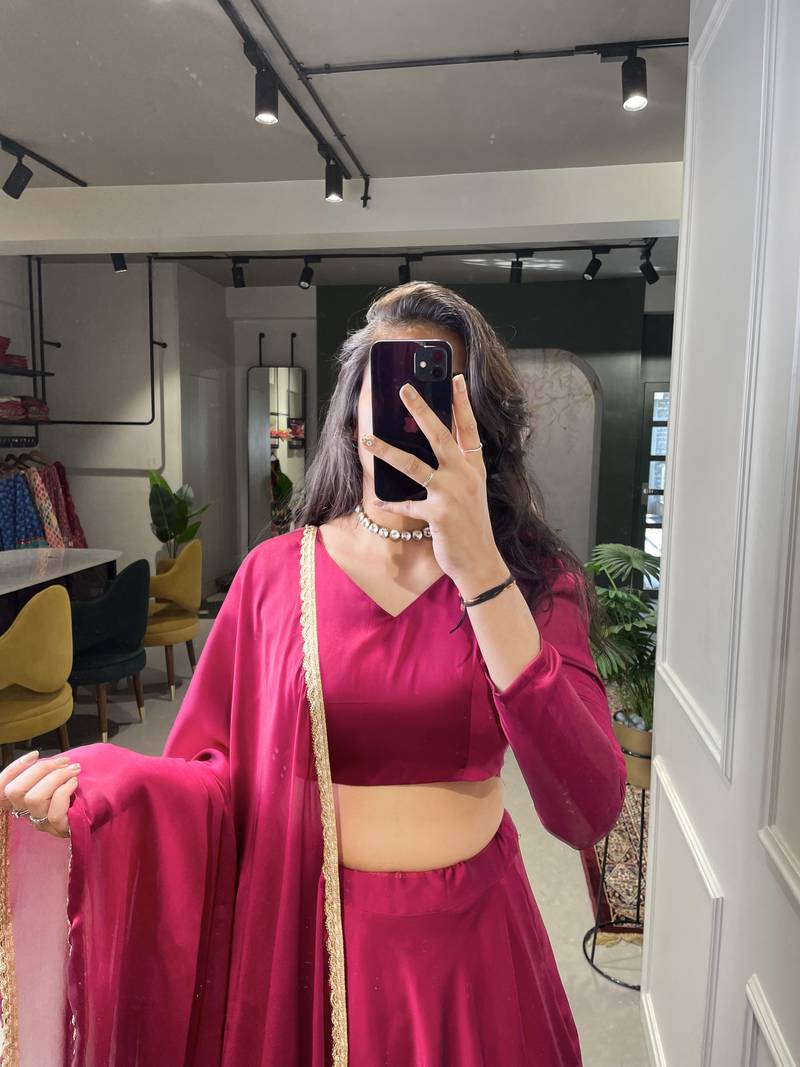 Rani Pink Color Rangoli Silk with Plain & Lace Border Work Lehenga Choli