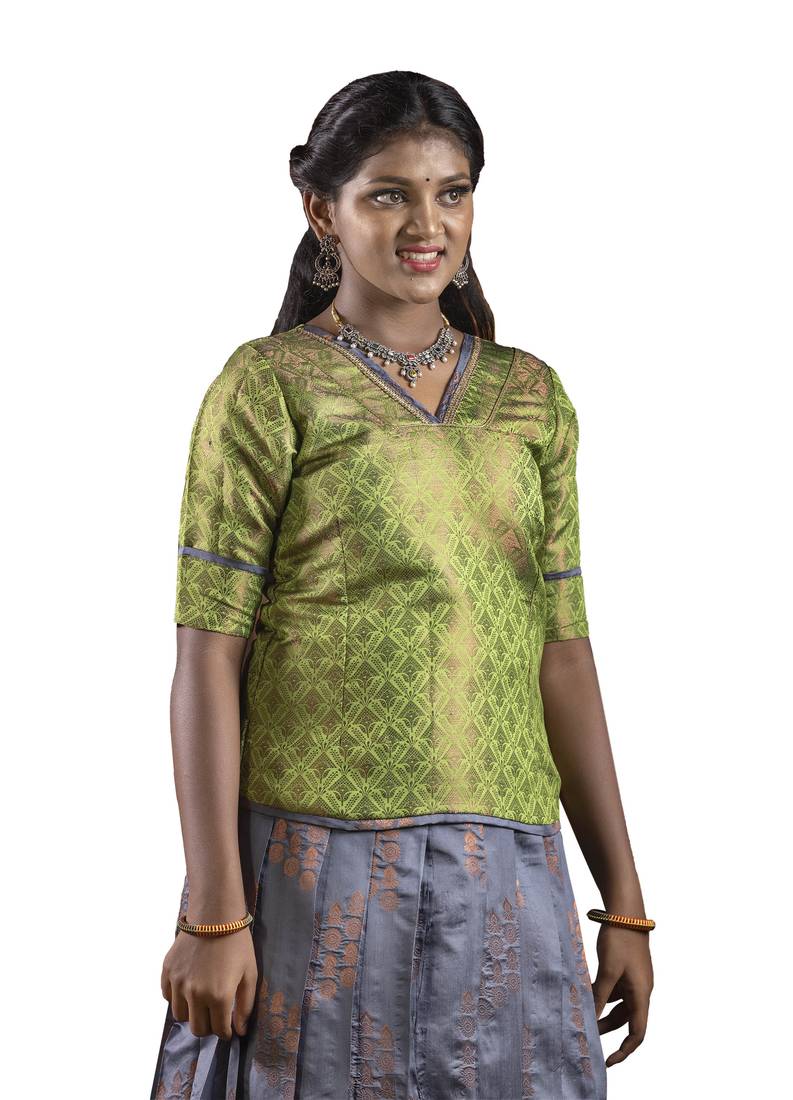 Shivangi Kids Grey Mayura Pattu Pavadai Set | lehenga !!!