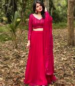Rani Pink Colour Plain Georgette Lehenga choli With Dupatta