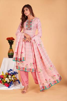 Pink embroidered cotton silk salwar 1