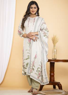 Green embroidered cotton silk salwar 1
