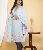 Blue embroidered cotton silk salwar