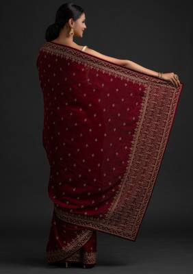 MESMERIZING MAROON DORI AND SEQUINS EMBROIDERED ART SILK PARTY WEAR BRIDAL WEDDING FESTIVAL SAREE 2