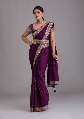 DELIGHTFUL PURPLE DORI AND SEQUINS EMBROIDERED ART SILK PARTY WEAR BRIDAL WEDDING FESTIVAL SAREE 1