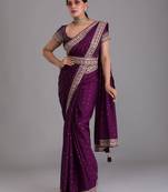 DELIGHTFUL PURPLE DORI AND SEQUINS EMBROIDERED ART SILK PARTY WEAR BRIDAL WEDDING FESTIVAL SAREE