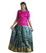 Teal & Pink Banarasi Silk Lehenga Set with Gold Zari Weave