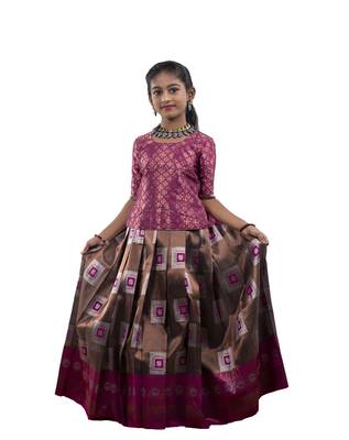 Shivangi Magenta Copper Tiles Pattu Pavadai For Girls 1