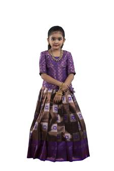 Shivangi Purple Copper Tiles Pattu Pavadai For Girls
