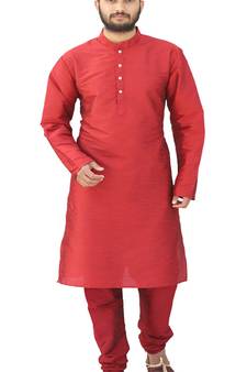 Om Shubh Mangalam Men's Red kurta Churidar Pajama Stylish Set For Wedding Party