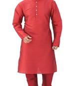 Om Shubh Mangalam Men's Red kurta Churidar Pajama Stylish Set For Wedding Party
