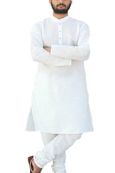 Om Shubh Mangalam Men's White kurta Churidar Pajama Stylish Set For Wedding Party