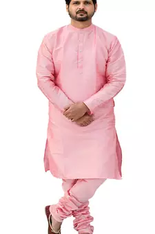 Om Shubh Mangalam Men's Pink kurta Churidar Pajama Stylish Set For Wedding Party