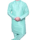 Om Shubh Mangalam Men's Turquoise kurta Churidar Pajama Stylish Set For Wedding Party
