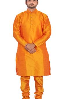 Om Shubh Mangalam Men's Orange kurta Churidar Pajama Stylish Set For Wedding Party