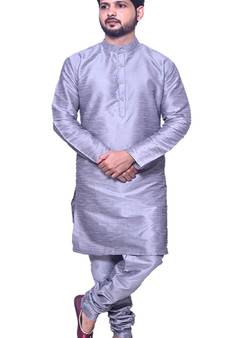 Om Shubh Mangalam Men's Silver kurta Churidar Pajama Stylish Set For Wedding Party