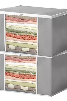 atorakushon Set of 2 Non woven Saree Covers/Clothes Storage Bag/Wardrobe Organizer For Lehenga Dress & Accessories Grey