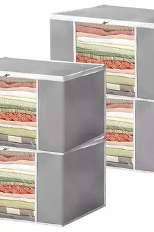 atorakushon Set of 4 Non woven Saree Covers/Clothes Storage Bag/Wardrobe Organizer For Lehenga Dress & Accessories Grey