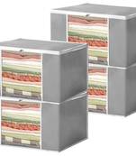 atorakushon Set of 4 Non woven Saree Covers/Clothes Storage Bag/Wardrobe Organizer For Lehenga Dress & Accessories Grey