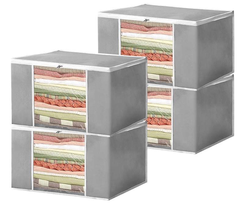 atorakushon Set of 4 Non woven Saree Covers/Clothes Storage Bag/Wardrobe Organizer For Lehenga Dress & Accessories Grey