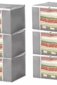 atorakushon Set of 6 Non woven Saree Covers/Clothes Storage Bag/Wardrobe Organizer For Lehenga Dress & Accessories Grey