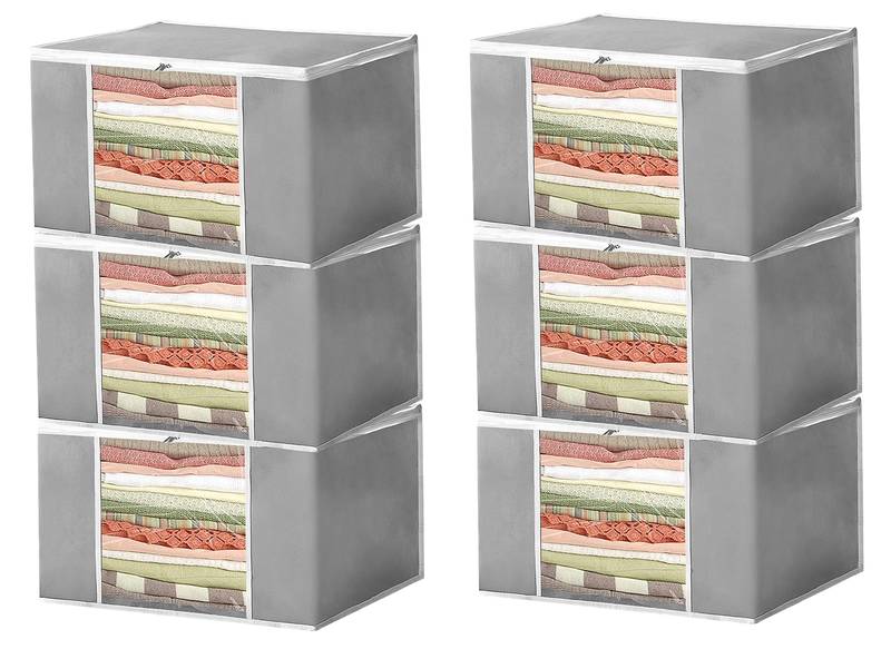 atorakushon Set of 6 Non woven Saree Covers/Clothes Storage Bag/Wardrobe Organizer For Lehenga Dress & Accessories Grey