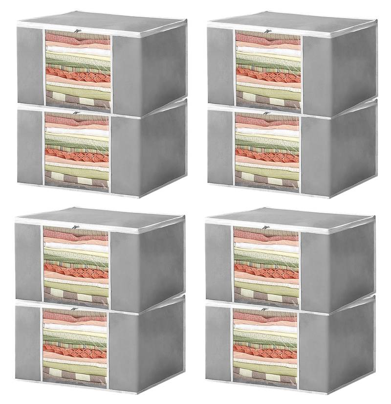 atorakushon Set of 8 Non woven Saree Covers/Clothes Storage Bag/Wardrobe Organizer For Lehenga Dress & Accessories Grey