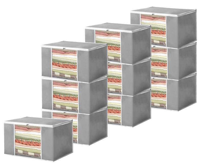 atorakushon Set of 10 Non woven Saree Covers/Clothes Storage Bag/Wardrobe Organizer For Lehenga Dress & Accessories Grey