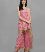 Pink digital print georgette Kurta Pant With Dupatta