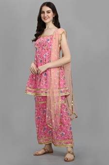 Light-purple digital print georgette Kurta Pant With Dupatta