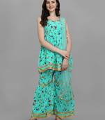 Aqua-blue digital print georgette Kurta Pant With Dupatta